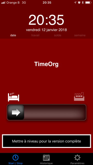 application timeorg écran d'accueil 