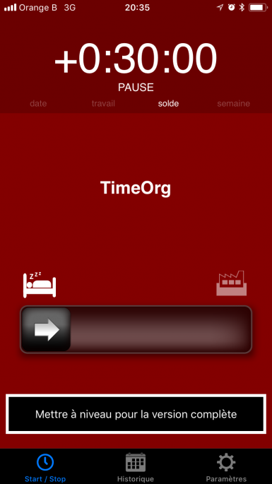 application timeorg écran journalier