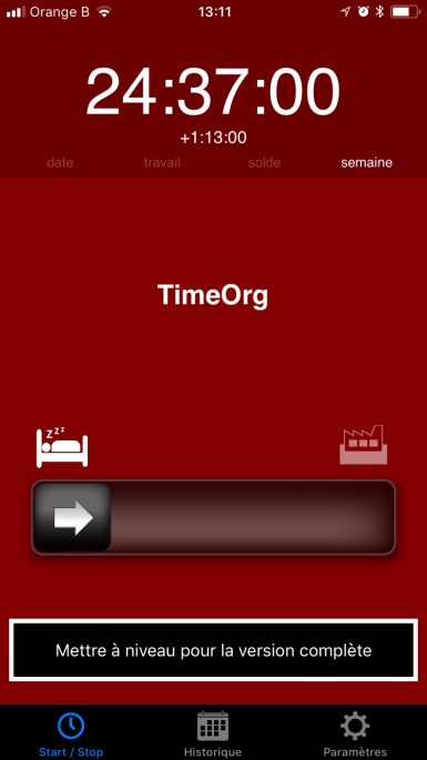 application timeorg écran semaine