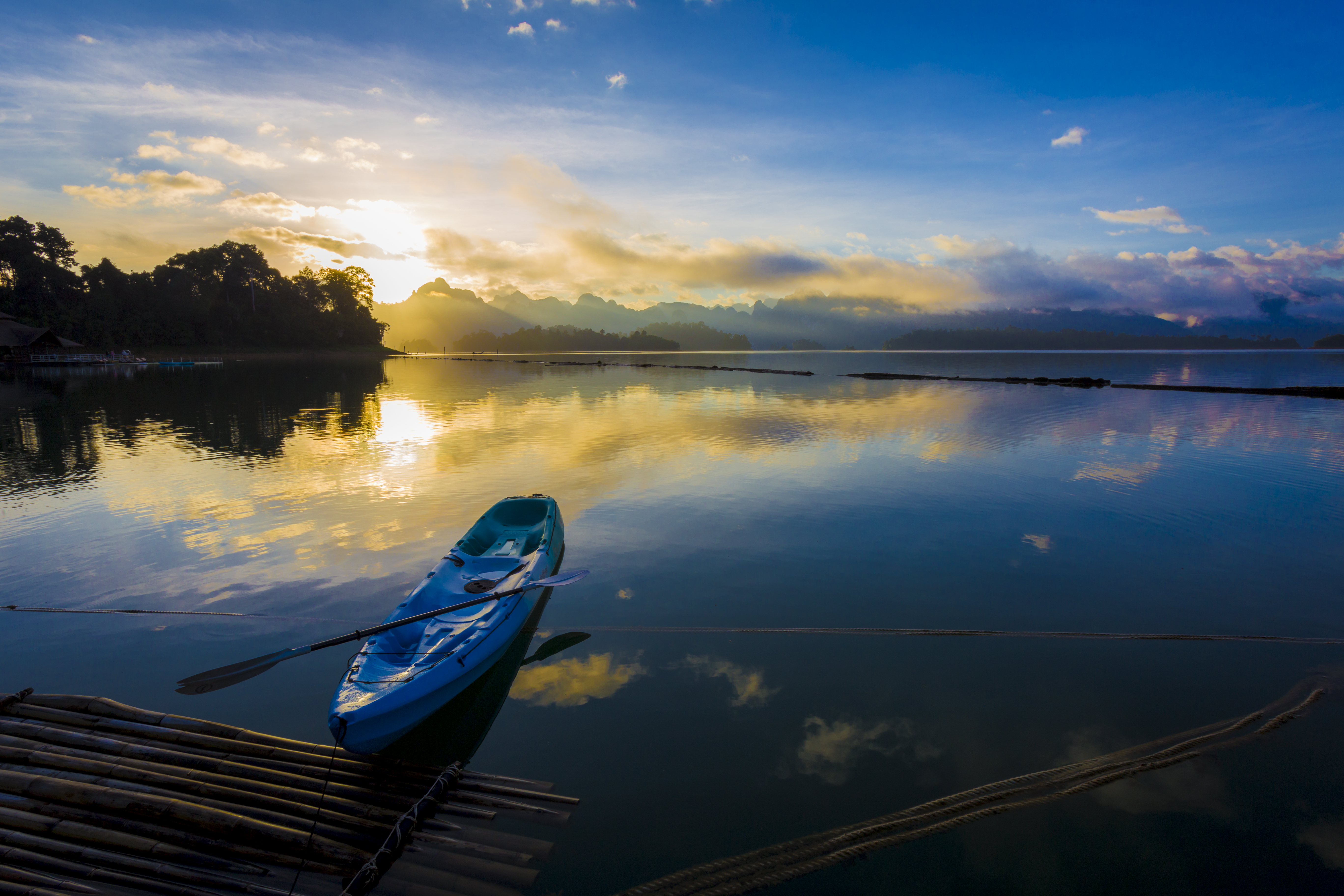 Sunrise at Ratchaprapha Dam or Chieo Lan Dam, Khao Sok National Park, Surat Thani