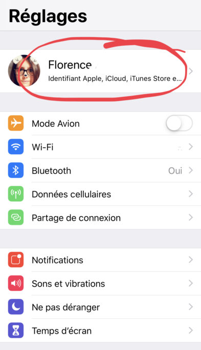 cliquer sur l'identifiant apple