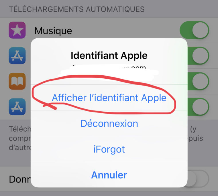 cliquer sur afficher l'identifiant apple 